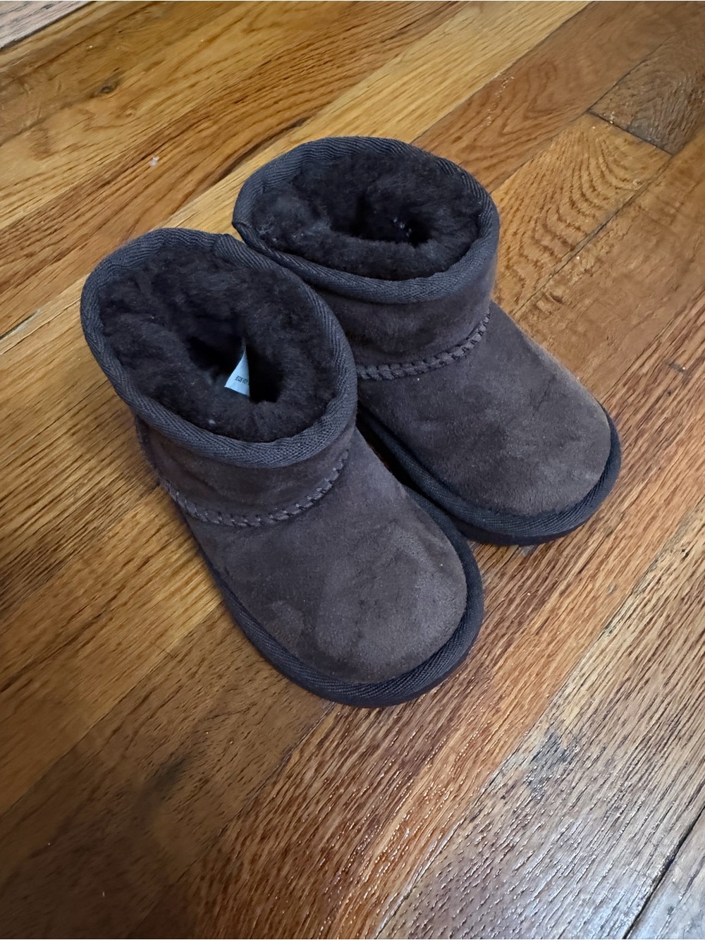 UGG Toddler Dark Brown Plush Lined Slip-On Booties